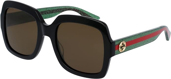 Gucci Gafas de sol cuadradas para mujer GG0036SN 002 Negro/Verde/Rojo 2.126 in 0036, negro, rojo, verde, (Black/Green/Red)